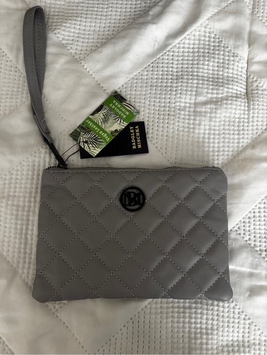 Badgley Mischka Handbags - Badgley Mischka Quilted Gray Clutch with Black Logo